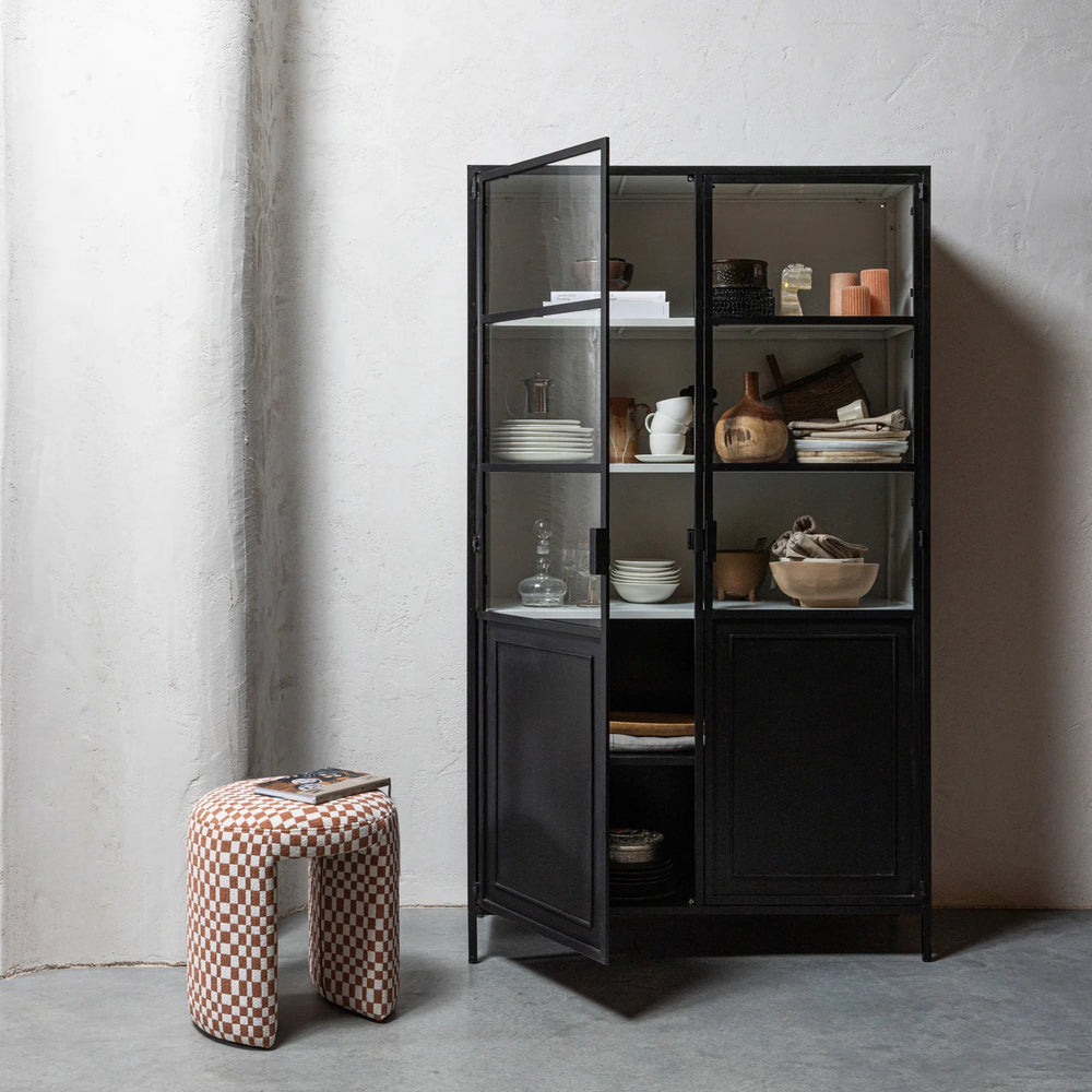 WOOOD - Charlie gestoffeerde kruk ruit dessin oranje