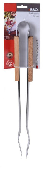 Barbecuetang met RVS kop en houten handgreep, 40 cm