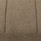 Detail van de gemêleerde, grof geweven bruine bekleding van de eetkamerbank