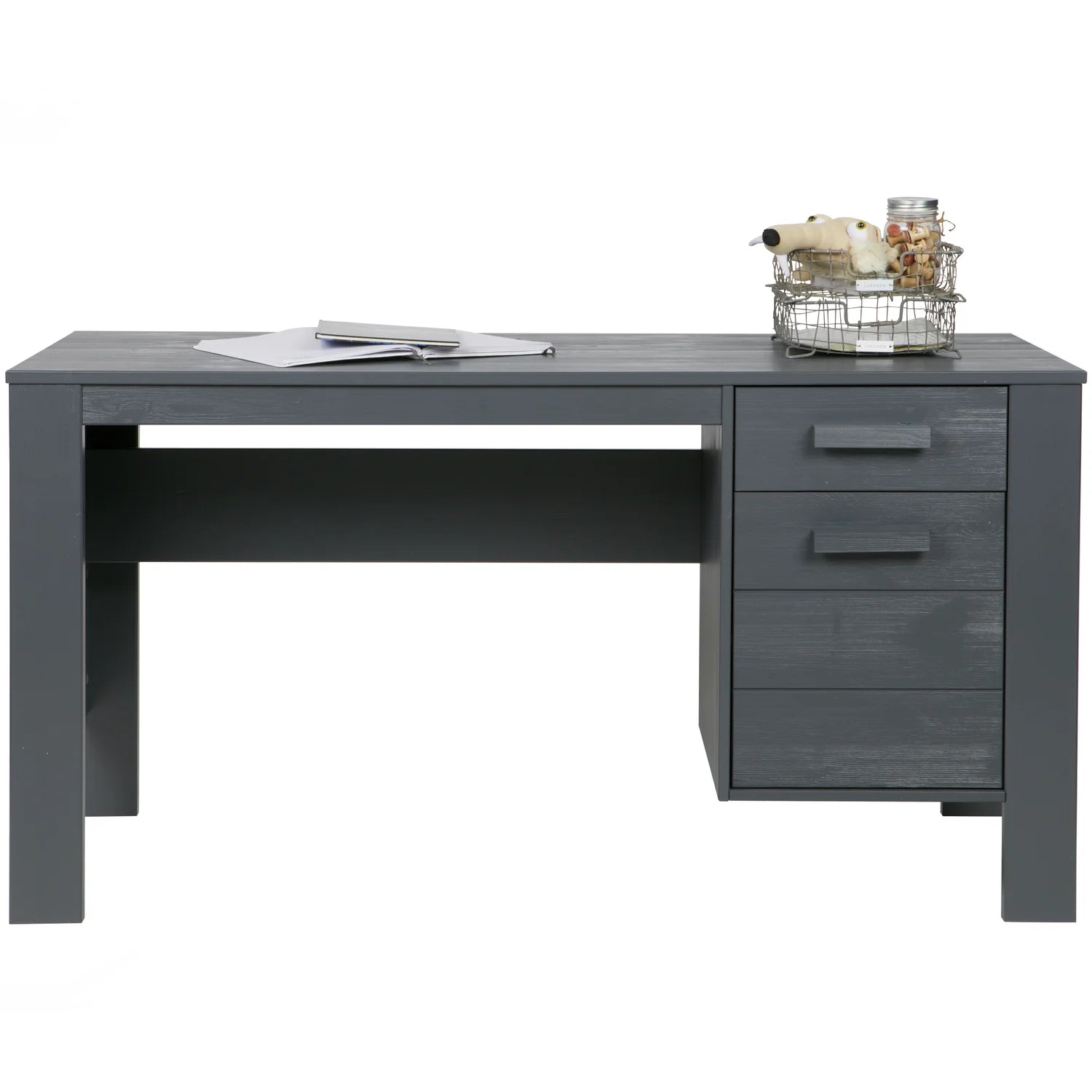 WOOOD - Dennis bureau grenen geborsteld steel grey [FSC]