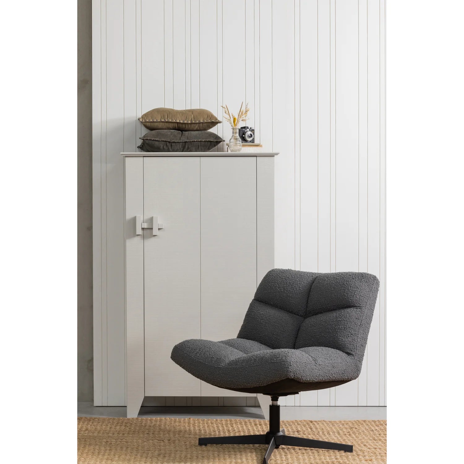 WOOOD - Vinny draaifauteuil bouclé antraciet