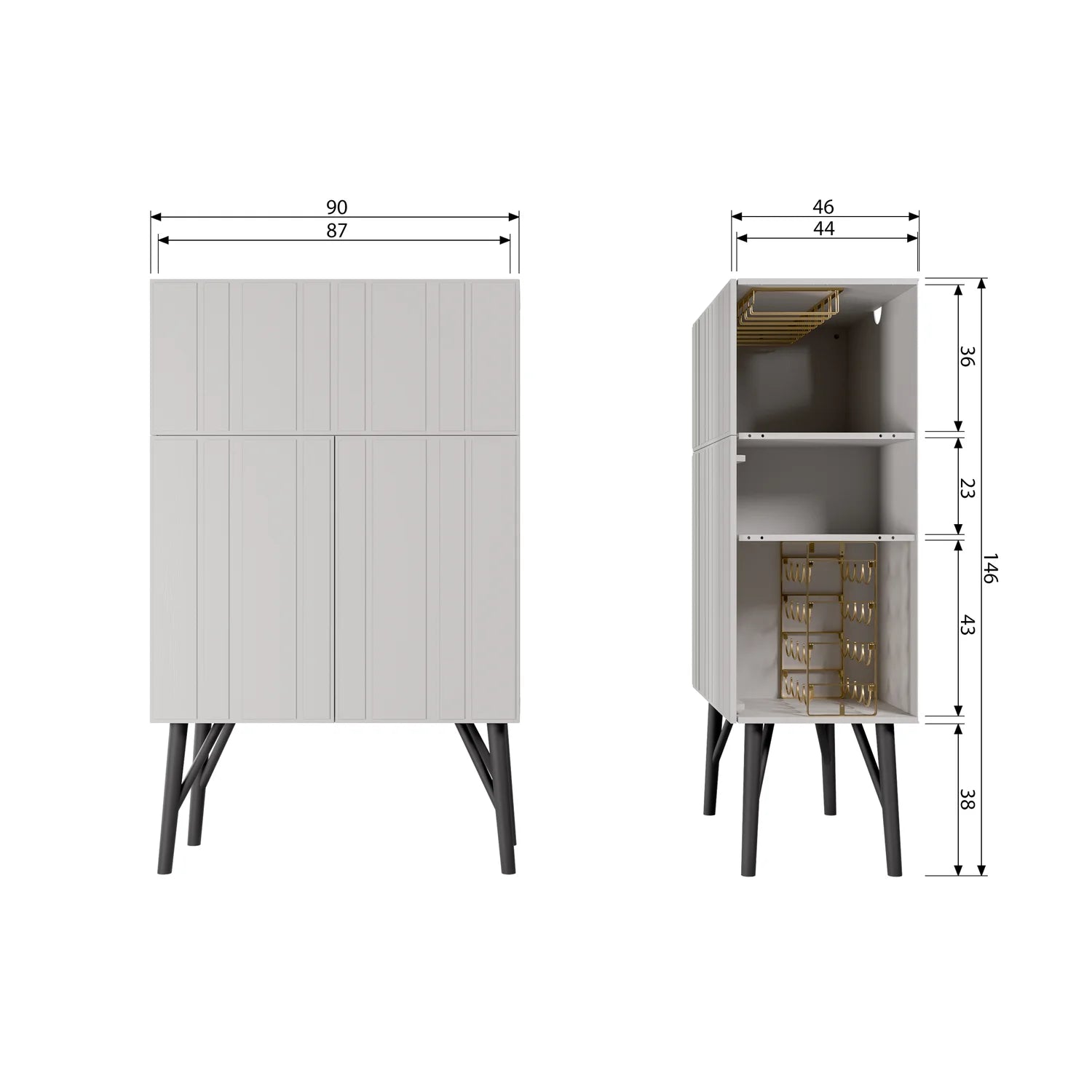 WOOOD - Miller drankkast grenen met glas-/wijnrek dust [FSC]