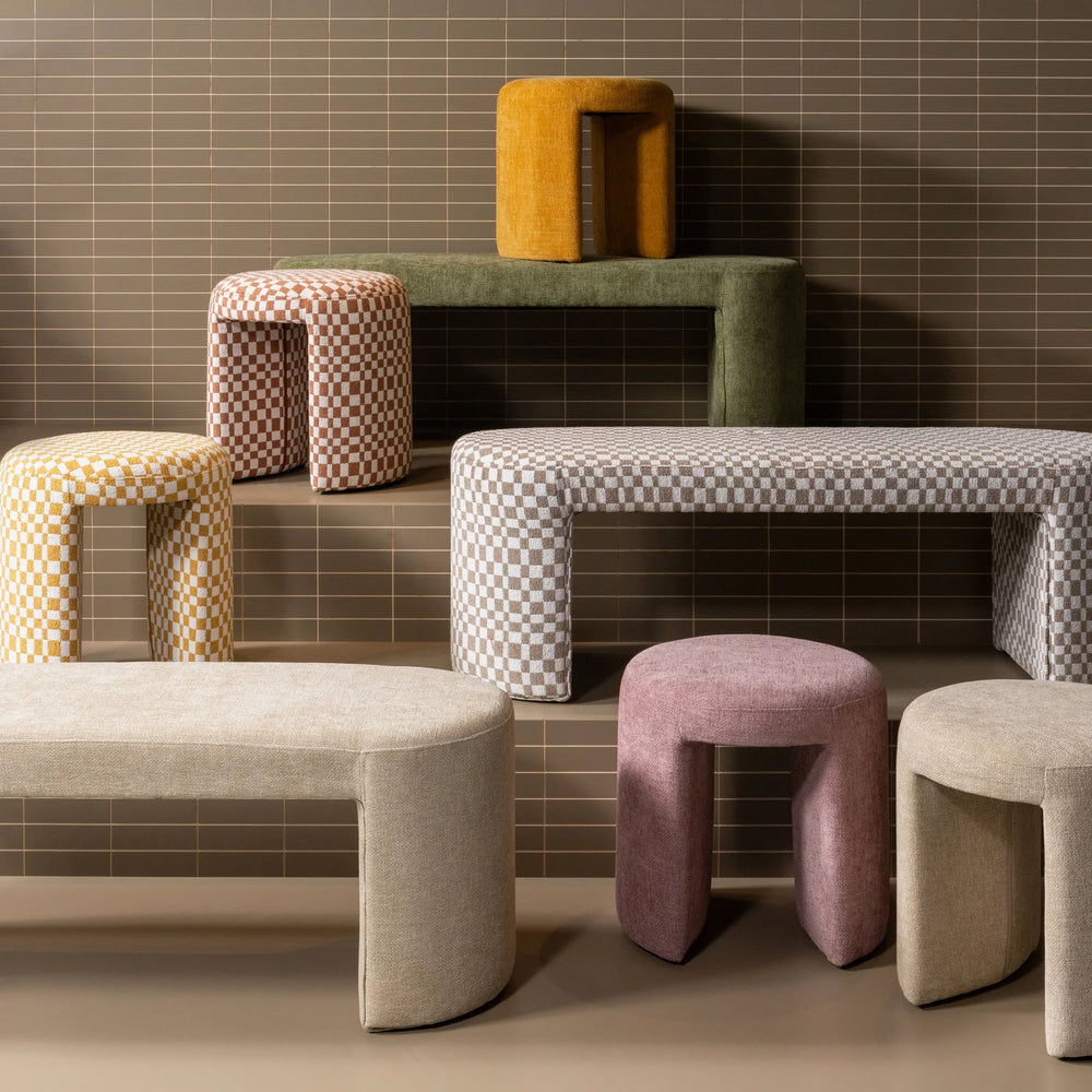 WOOOD - Charlie gestoffeerde kruk ruit dessin geel