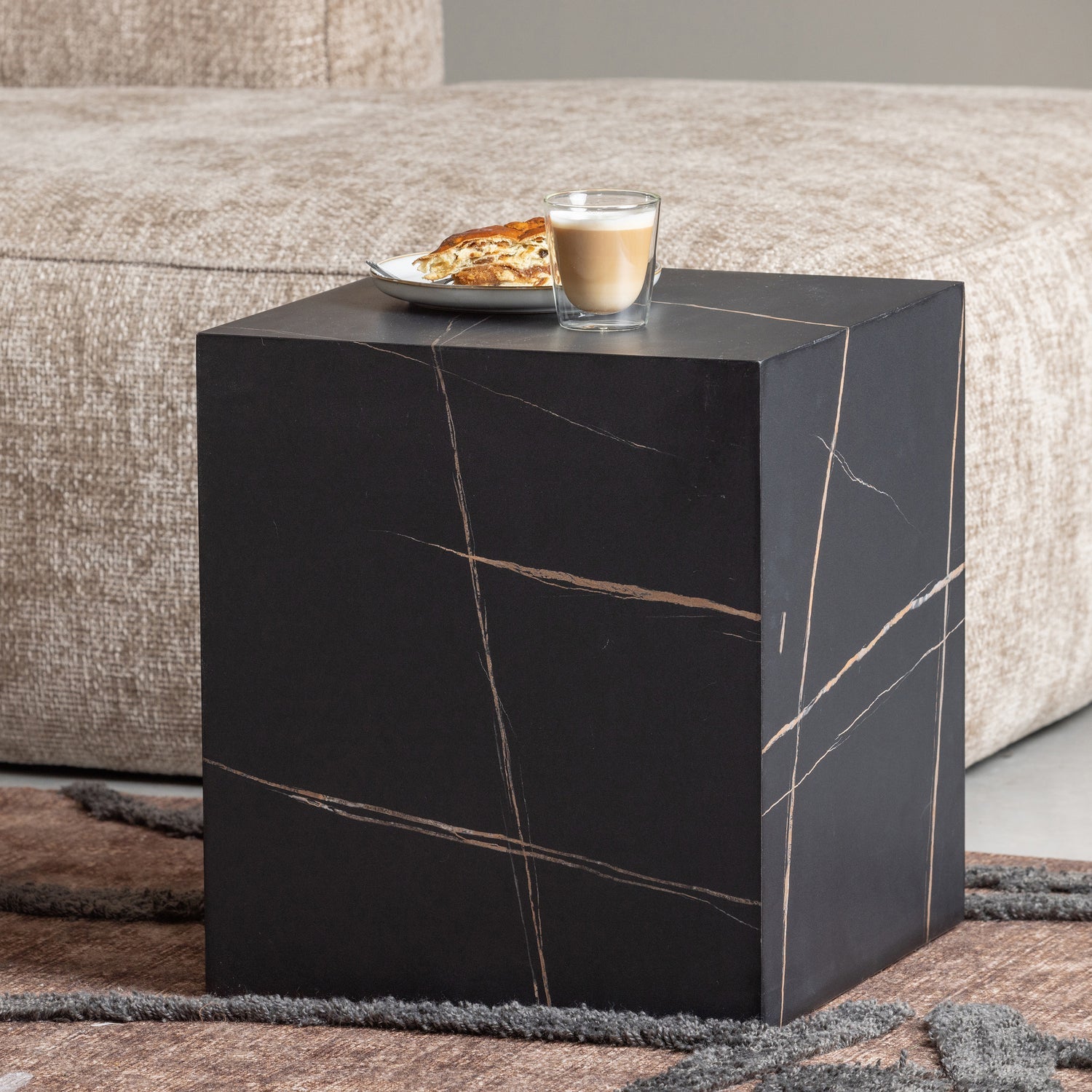 BEAN HOEKBANK RECHTS GROVE MELANGE STOF TRAVERTIN