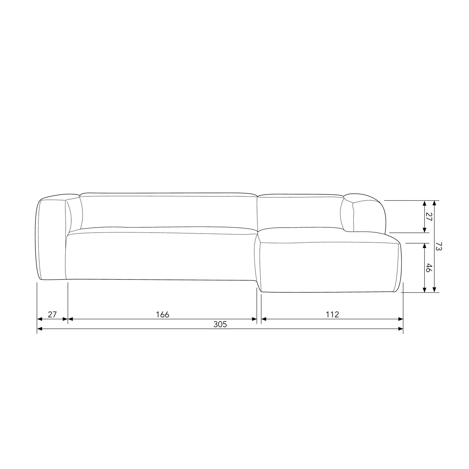 BEAN HOEKBANK RECHTS ECOLEER ZWART