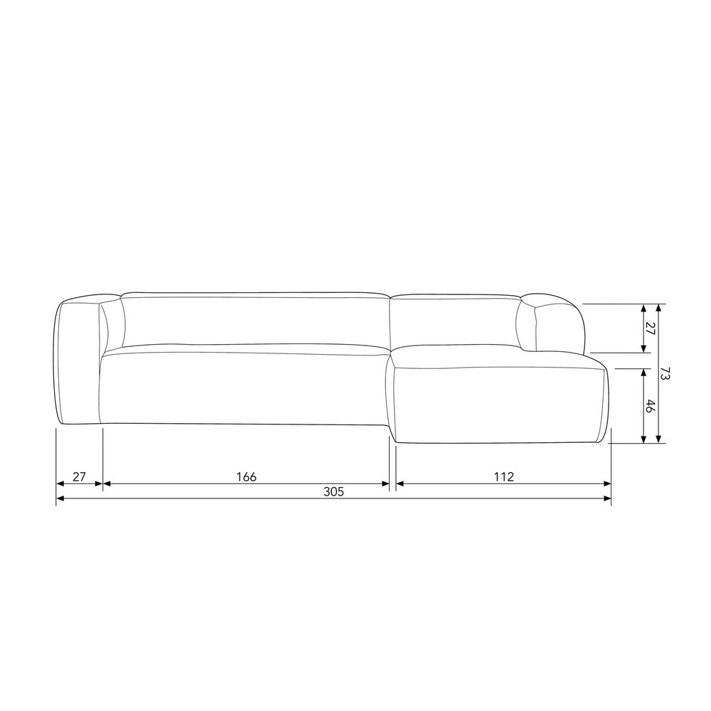 BEAN HOEKBANK RECHTS RIBSTOF TRAVERTIN
