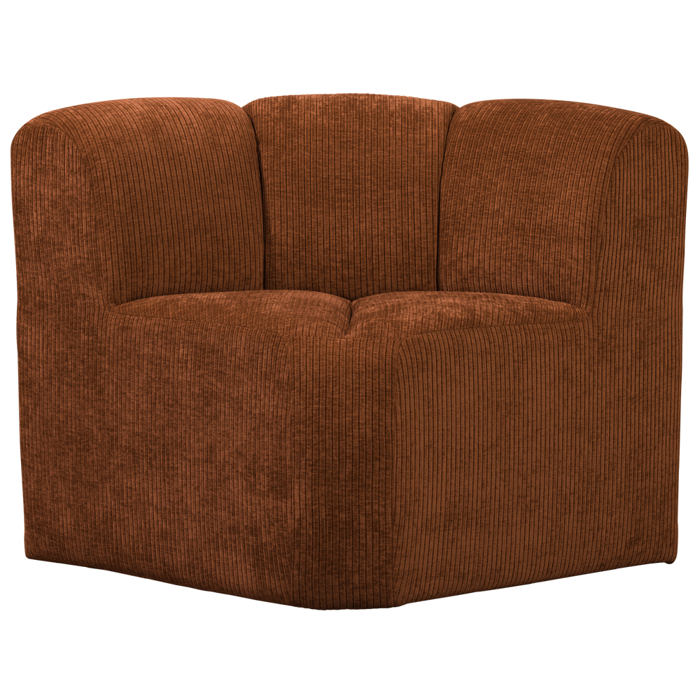 MOJO EETBANK HOEK MET RUGLEUNING RIBSTOF ROESTBRUIN