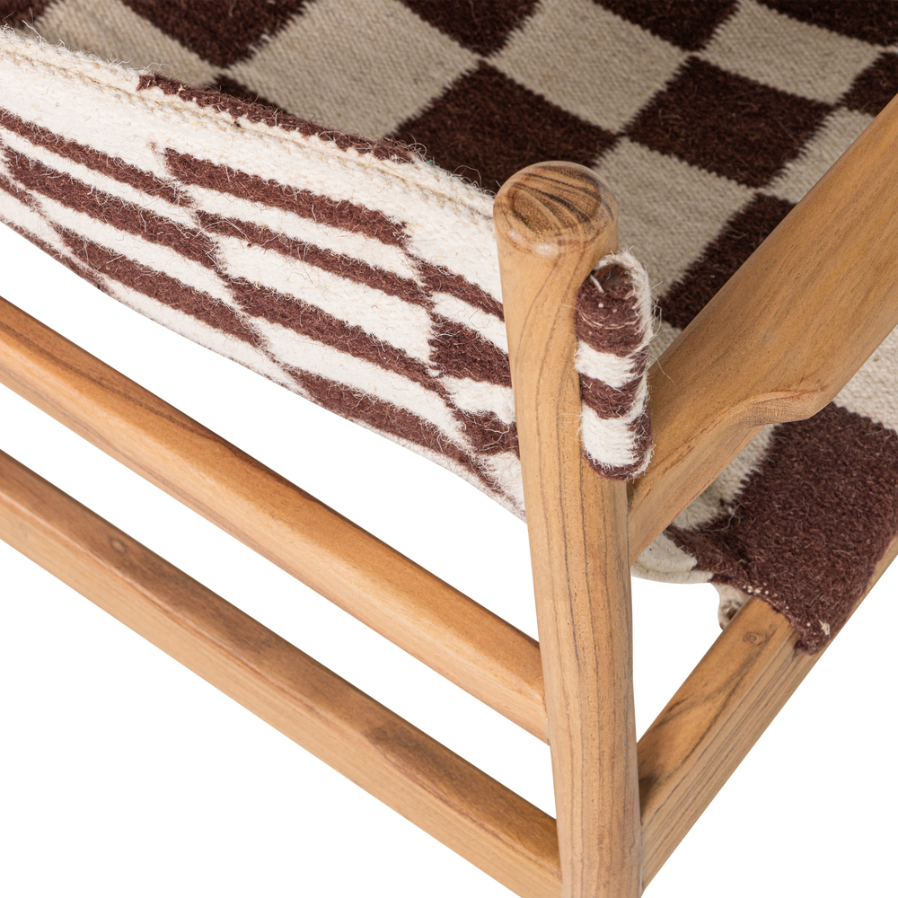 ZANO FAUTEUIL HOUT BRUIN MET KELIM ZITTING NATUREL