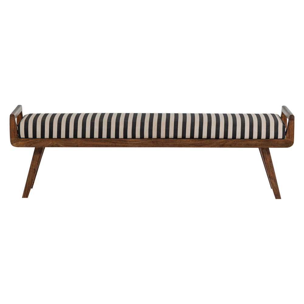 VALO BANKJE HOUT BRUIN MET STREEPSTOF ZWART/WIT