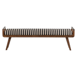 VALO BANKJE HOUT BRUIN MET STREEPSTOF ZWART/WIT