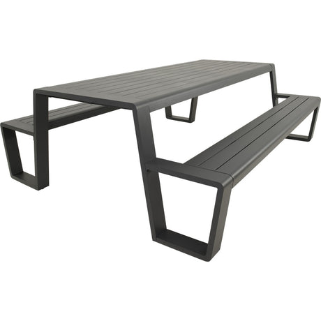 Picknicktafel 220 cm in antraciet met slats en stevig onderstel