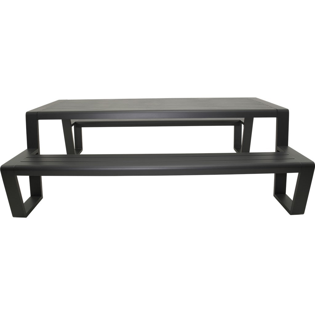 Picknicktafel met bankdelen, antraciet frame en geribde tafelblad-latten