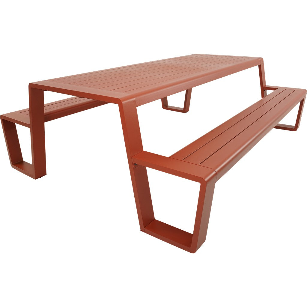 Picknickset met lange tafel en twee banken, zachtrood, houten look, 220 cm