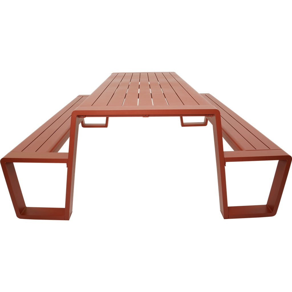Picknicktafel met banken en openingen aan de zijkanten, zachtrood, 220 cm
