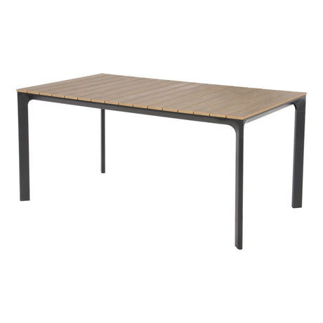 Rechthoekige eettafel met licht houten blad en donkergrijs onderstel