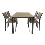 Eettafel met 4 stoelen: rechthoekig tafelblad en beige geweven rugleuningen