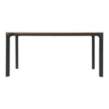 Eettafel met licht houtlook blad en zwarte rechthoekige poten