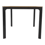 Eettafel met houtlook blad en zwarte poten met gebogen uitsparing