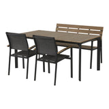 Eethoekset met tafel en vijf stoelen: donker frame en grijze zitting en rug
