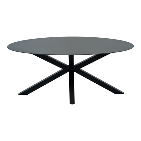 Ovale tafel met grijs blad en zwarte X-vormige poten