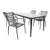 Set eettafel met zwart blad en 4 stoelen met grijs geweven zitting
