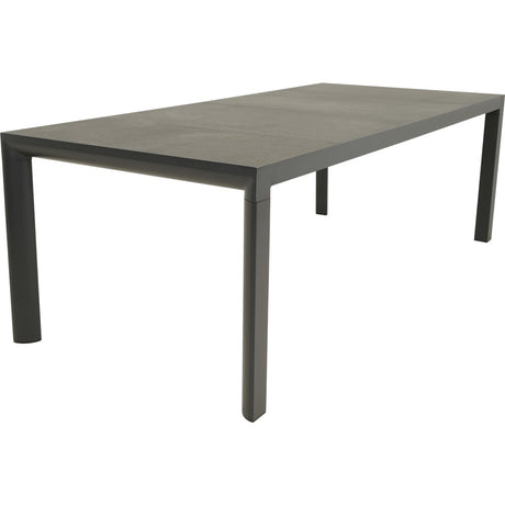 Donkergrijze tuintafel met rechthoekig blad en vier poten, 220x100 cm