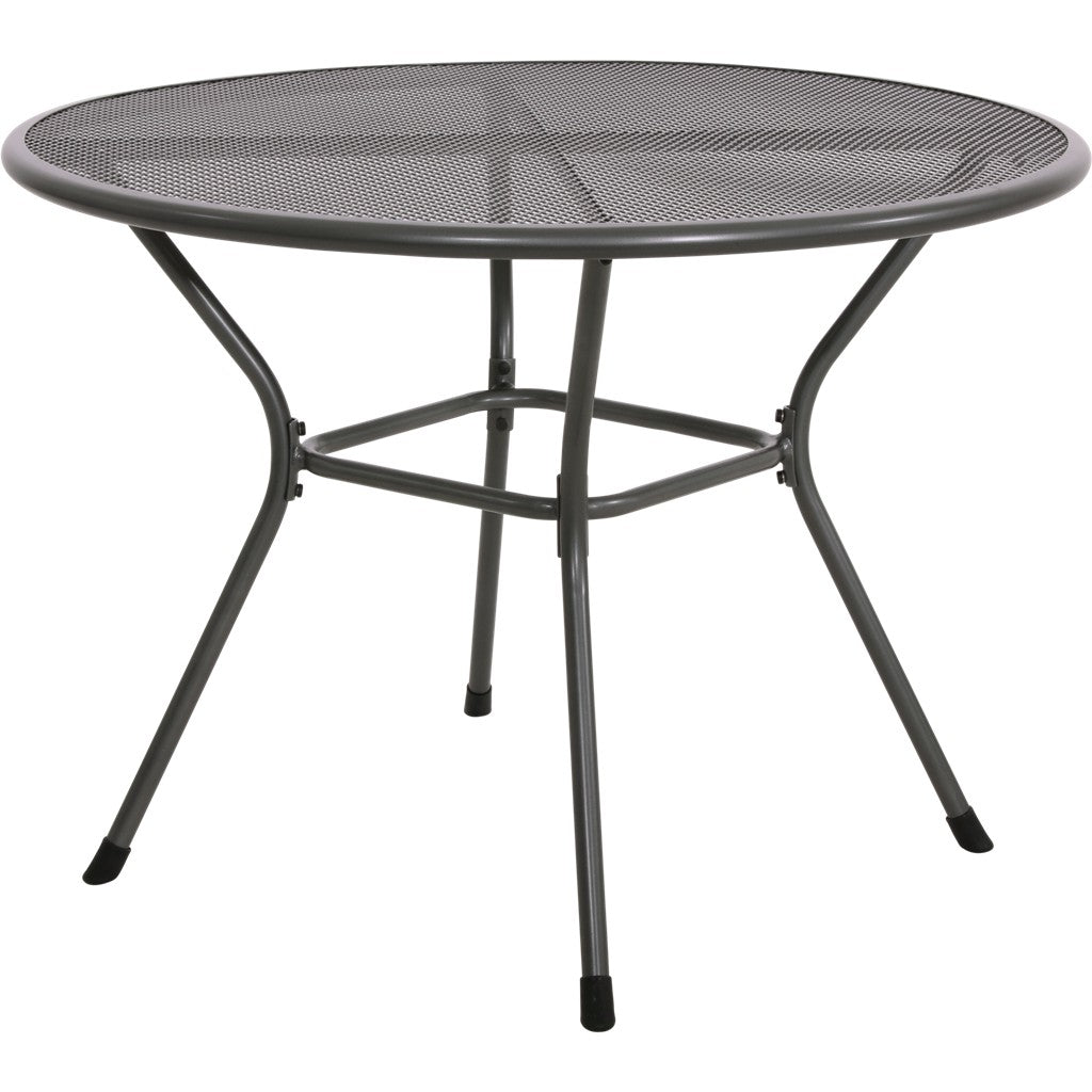 Scandinavische ronde tafel Ø105 cm met donkergrijs metalen frame en gaasblad, Lesli Living