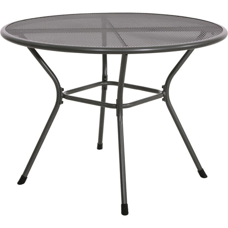 Scandinavische ronde tafel Ø105 cm met donkergrijs metalen frame en gaasblad, Lesli Living