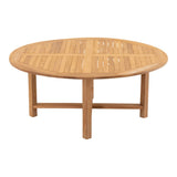 Ronde teakhouten tafel met lamelblad en massieve poten