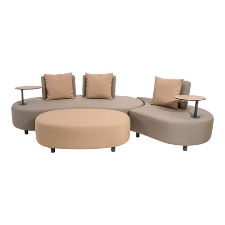 Lesli Living loungeset met L-vormige hoekbank, ronde hocker en beige kussens