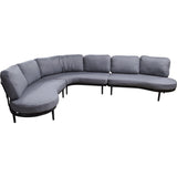 Grijze L-vormige loungehoekbank met chaise en ronde zwarte poten