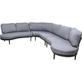 L-vormige grijze loungehoekset met chaise, rugkussens en zwarte metalen poten