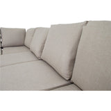 Loungehoekset detail: lichtbeige rugkussens met dikke naden en zachte stof
