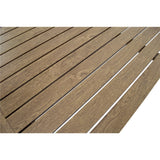 Close-up van houten tafelblad met parallelle planken in beige tint