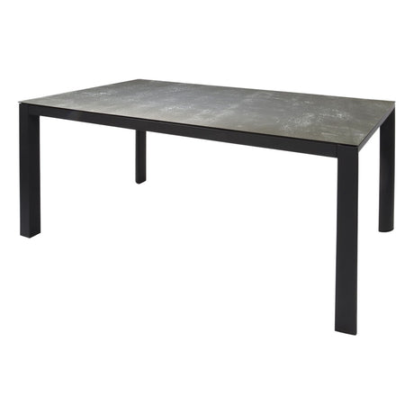 Rechthoekige keramische tafel met grijs blad en zwarte poten, 160x90 cm