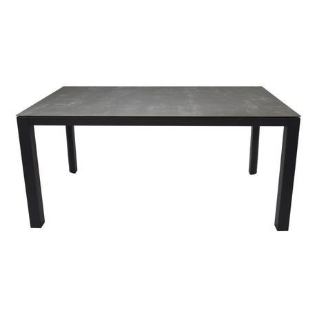 Rechthoekige tafel met grijs keramisch blad en vierkante zwarte poten
