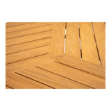 Houten tafelblad met slats, zichtbare houtnerf en openingen in het midden