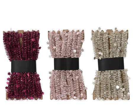 Lametta guirlande van pvc, 3 kleuren: paars, rosé en goudgrijs