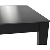 Donkere tafel met hoekdetail: donkergrijs blad en omlijsting met rechte poten.