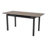 Uittrektafel Lagos met taupekleurig blad, donkere poten en open uittrekmechanisme