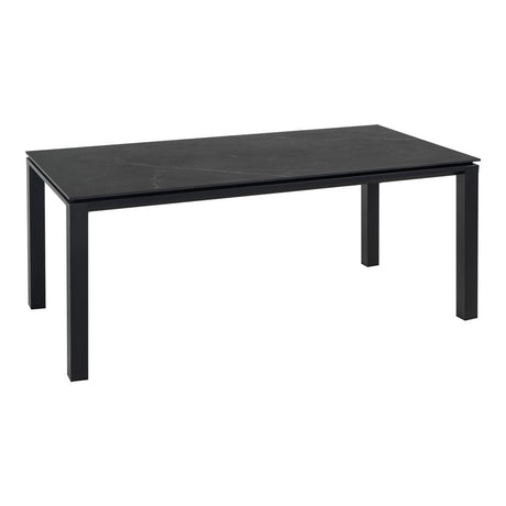 Zwarte Monte Carlo eettafel met marmerlook blad, 180x90 cm, rechte poten