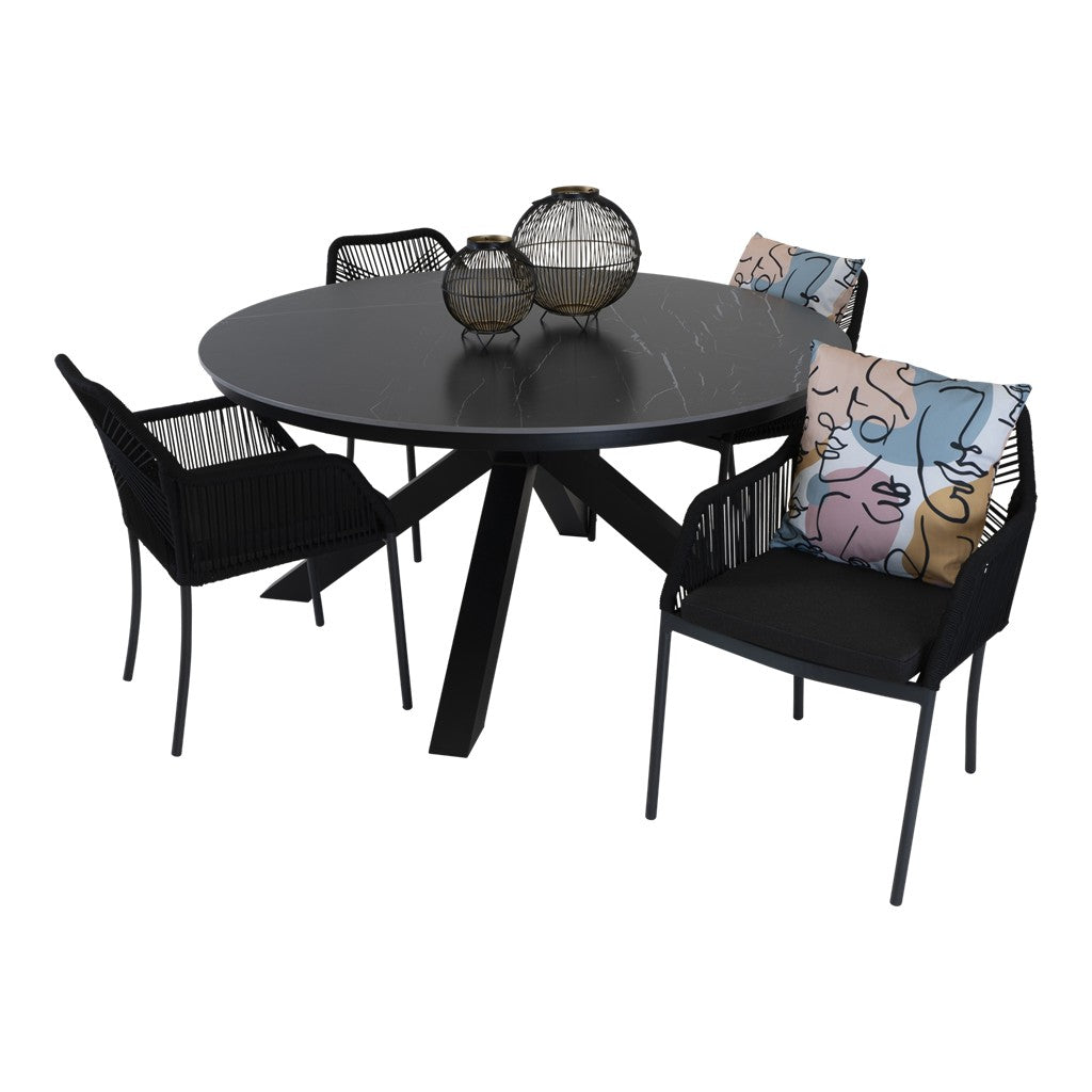 Ronde Portoro-tuintafel met grijs blad en zwarte poten, Ø158 cm