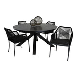 Ronde Portoro-tuintafel met grijs blad, zwarte poten en marmerlook