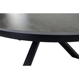 Ronde tafelrand met betonlook oppervlak en zwarte metalen poot