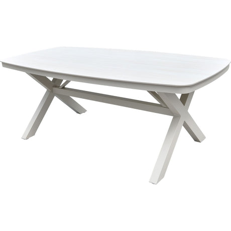 Crème ovale eettafel 200x100 cm met wit kruispoot onderstel