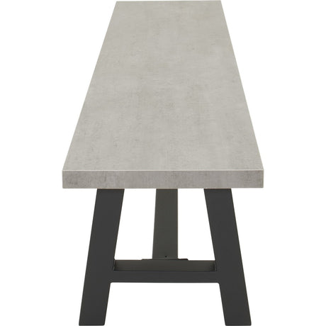 Bank 180 x 40 cm met lichtgrijs blad en opengewerkt zwart onderstel