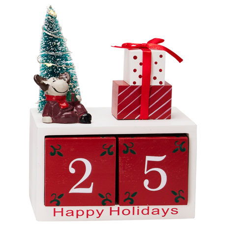 Adventkalender met LED-verlichting: blokken 2 en 5, kerstboom, beerfiguur en cadeautje