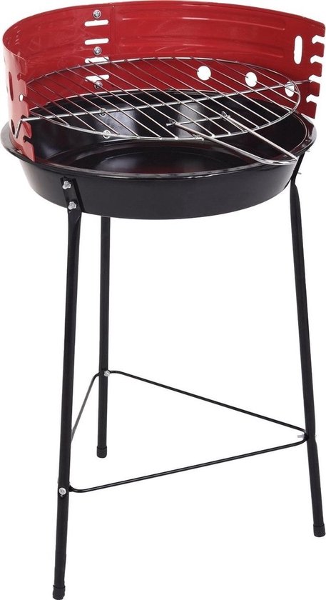 Rode houtskoolbarbecue Ø33 cm met metalen grillrooster en statief
