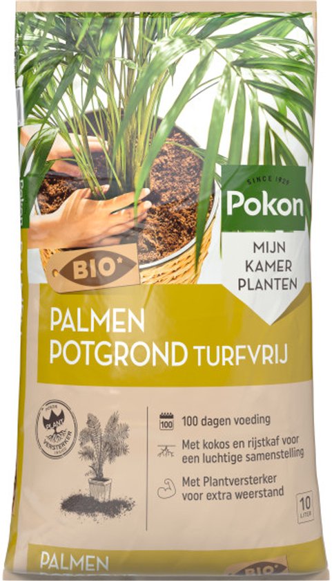 Pokon BIO palmen potgrond turfvrije potgrondzak met palmen en handprint