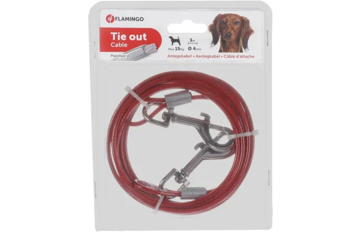 Flamingo aanlegkabel rood in verpakking, met metalen bevestigingen, 300 cm
